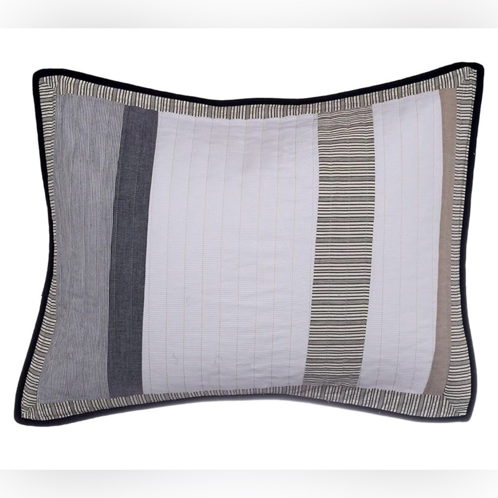 Nautica Tideway Neutral Stripe Cotton Reversible Quilt King - Picture 4 of 7